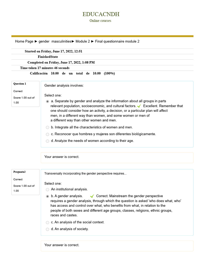 Gender Analysis and Perspective Quiz | PDF | Gender | Gender Studies