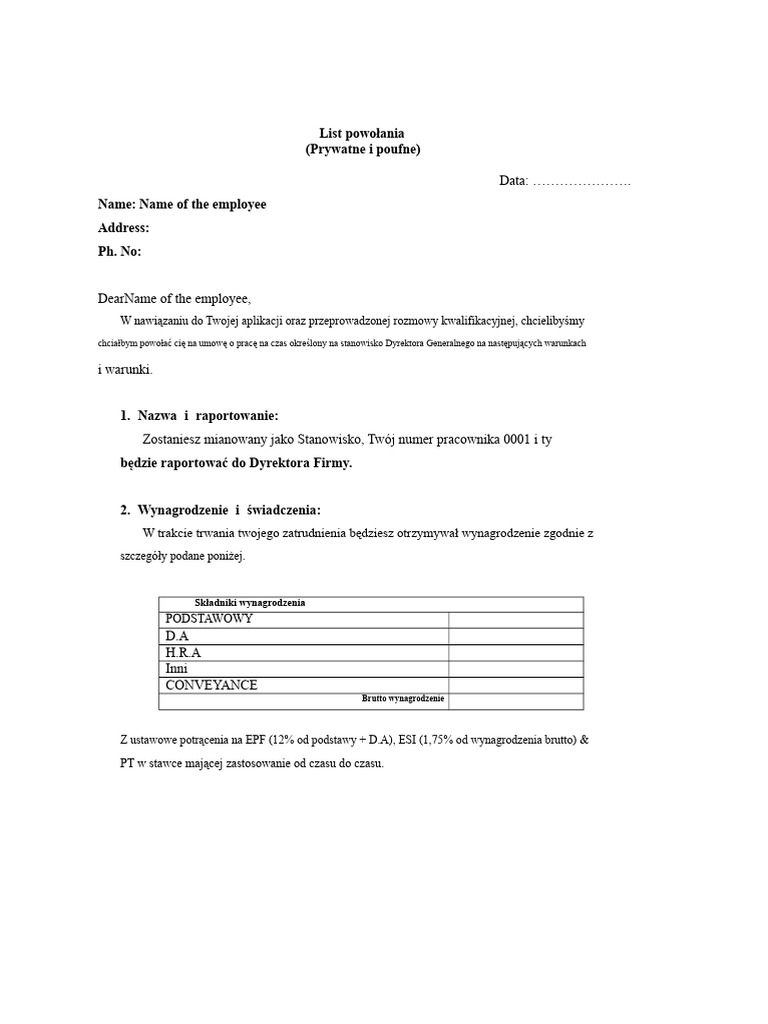 Format Listu Powołania-1 | PDF