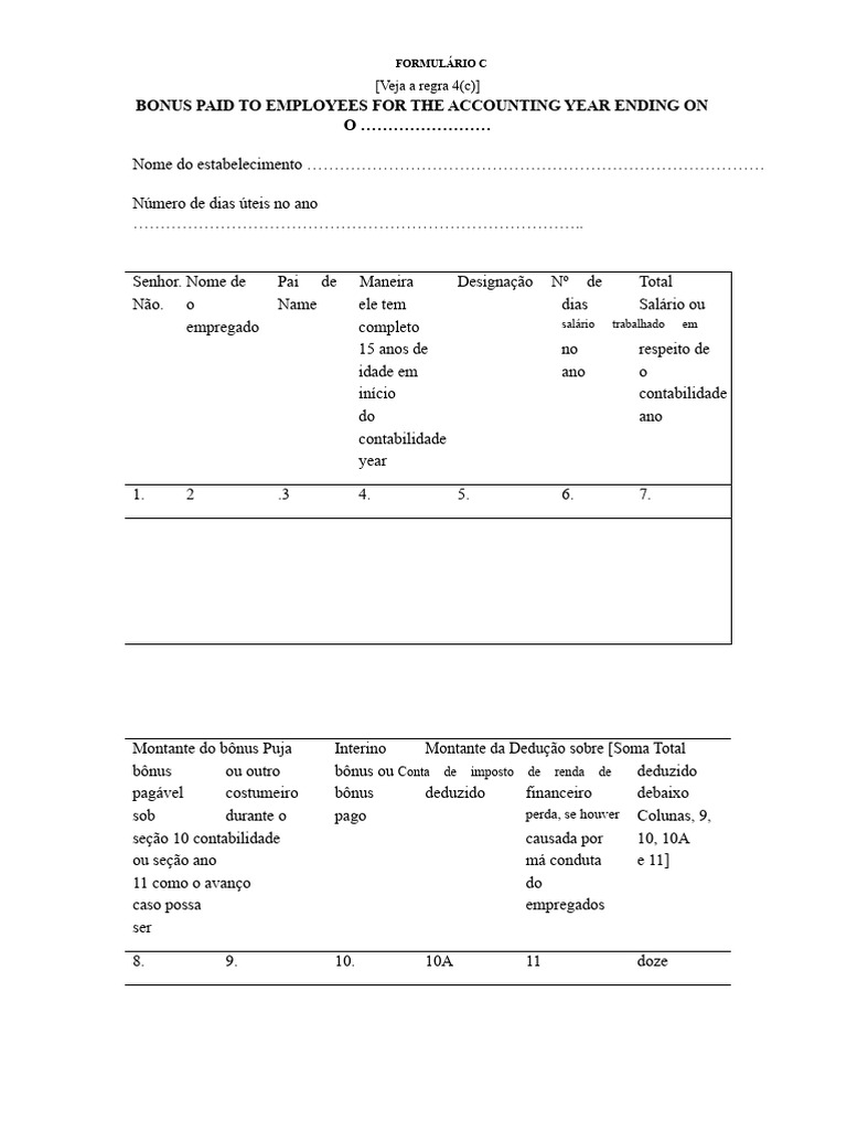 Formulário de Bônus - C | PDF