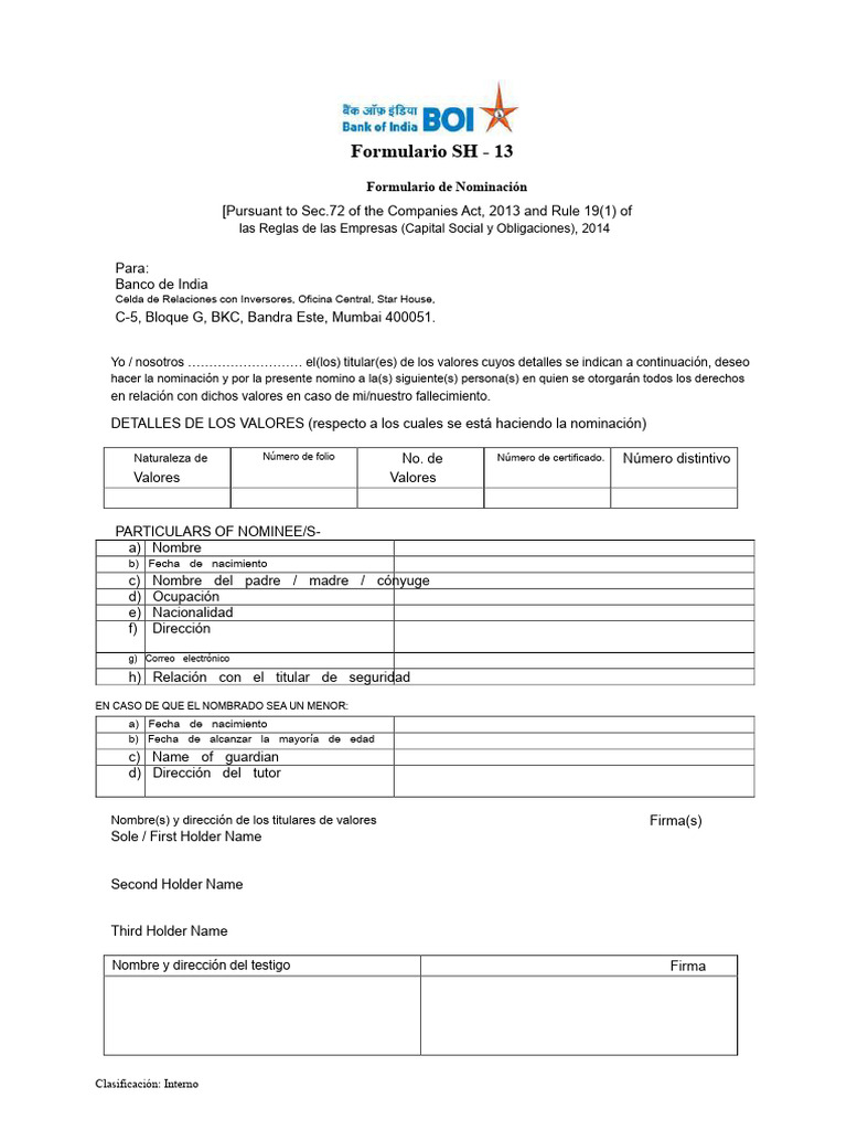 Formulario SH-13 | PDF