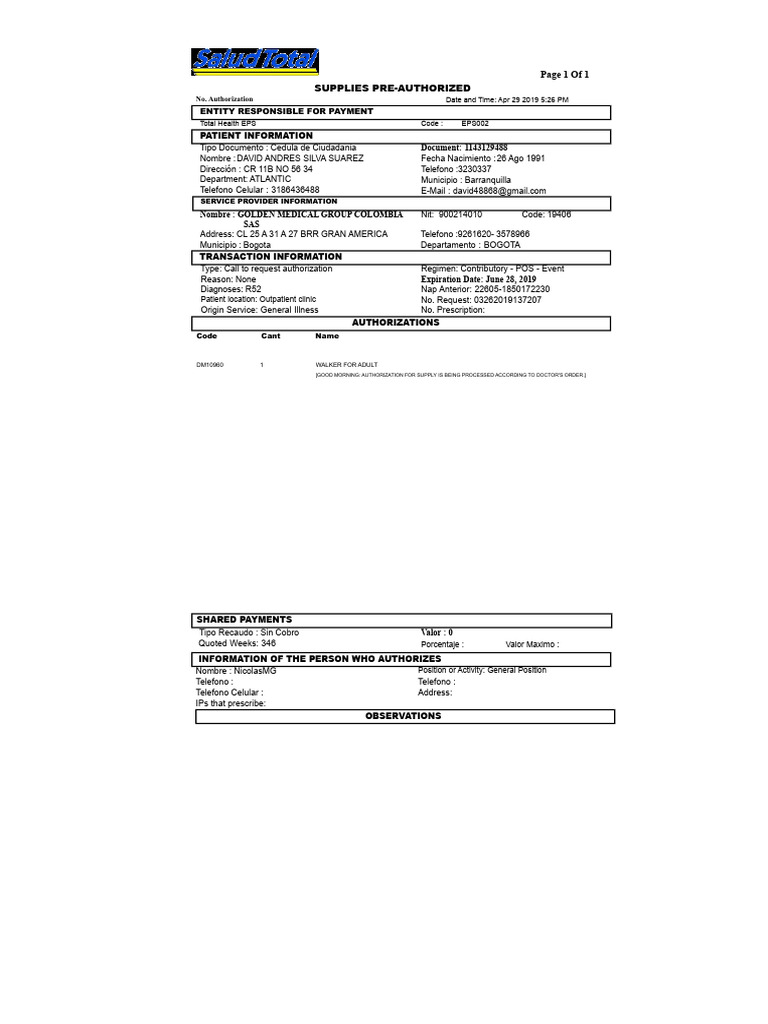 Supplies Pre-Authorized: Document: 1143129488 | PDF