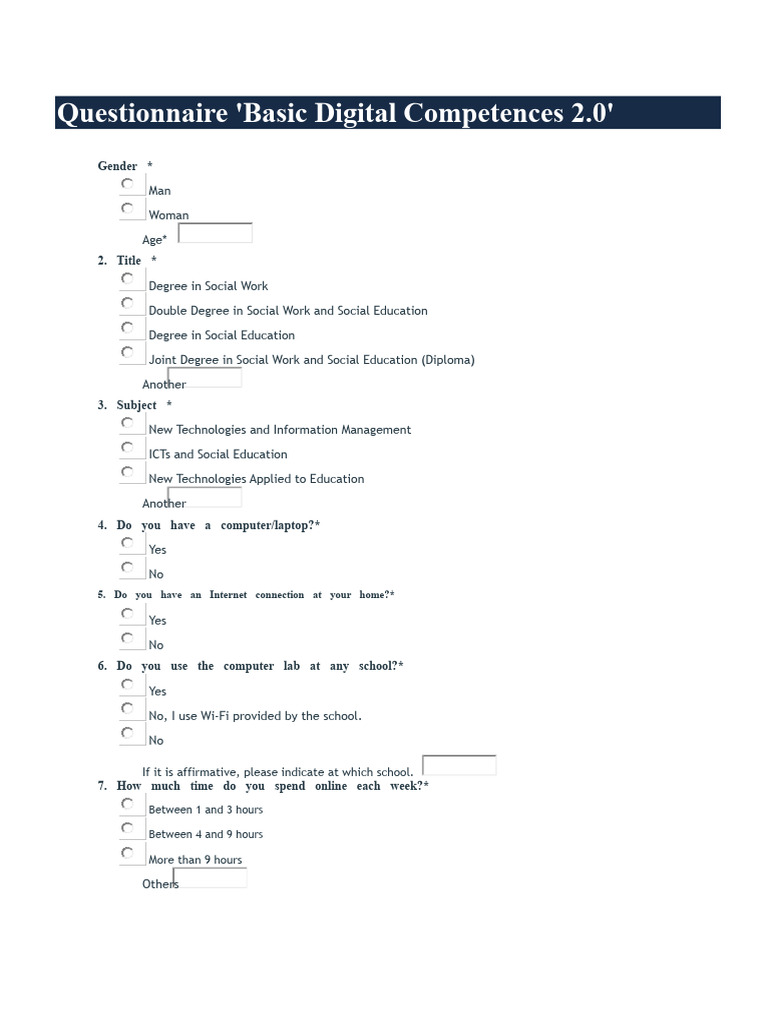 Digital Competence Questionnaire 2.0 | PDF | Internet | Social Software