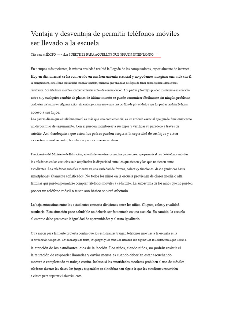 Ventajas y Desventajas de Permitir El Uso de Teléfonos Móviles en La ...