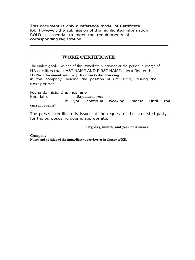 Work Certification Template | PDF