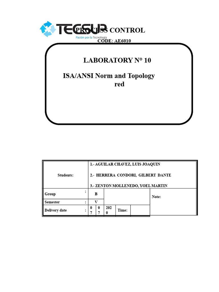 Laboratory 10 - NORMA - ISA - ANSI - S5.1 - Network Topology | PDF ...