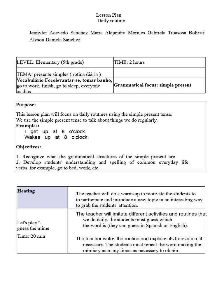 Daily Routine Lesson Plan PDF | PDF | Grammar | Human Communication