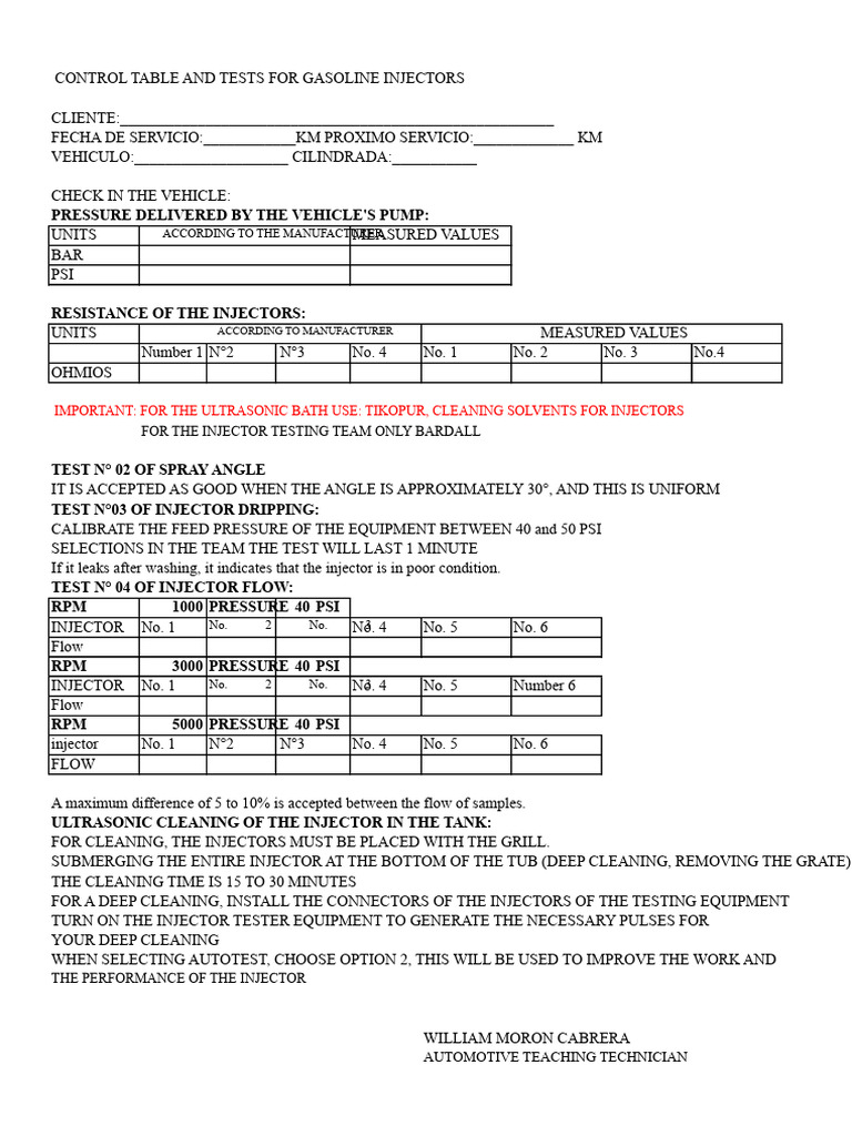 Gasoline Injector Testing Procedures | PDF
