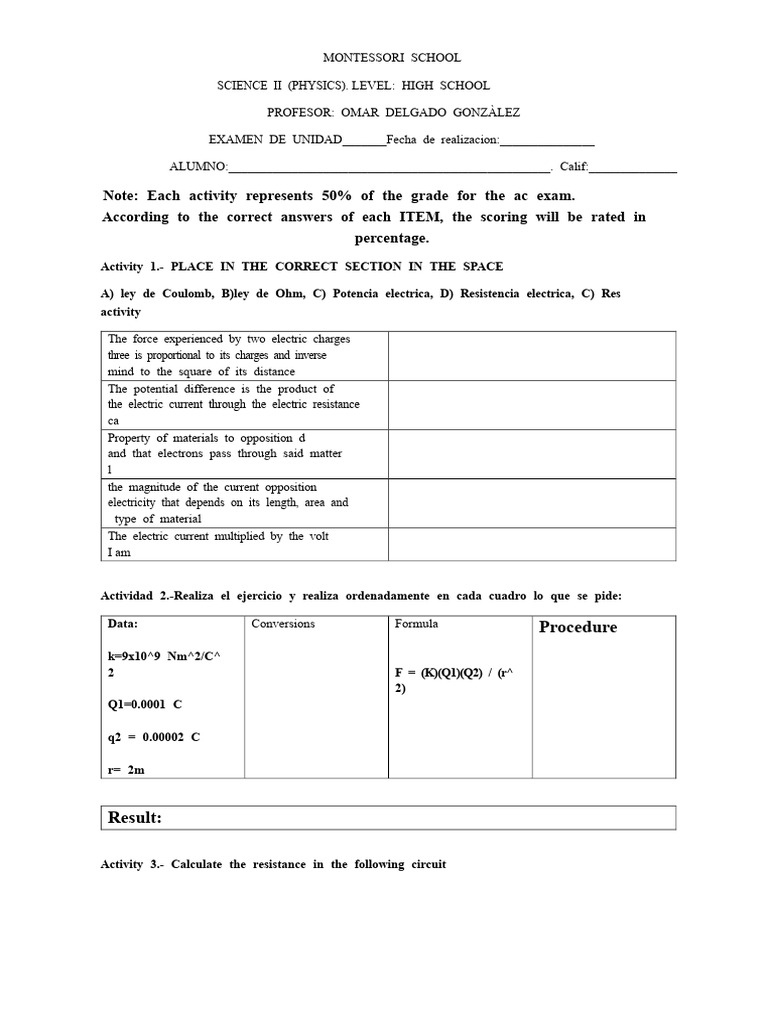 High School Physics Unit Exam Guide | PDF