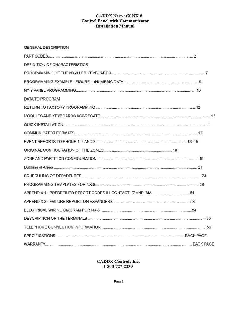 NX-8 Control Panel Installation Guide | PDF | Computer Keyboard | Telephone