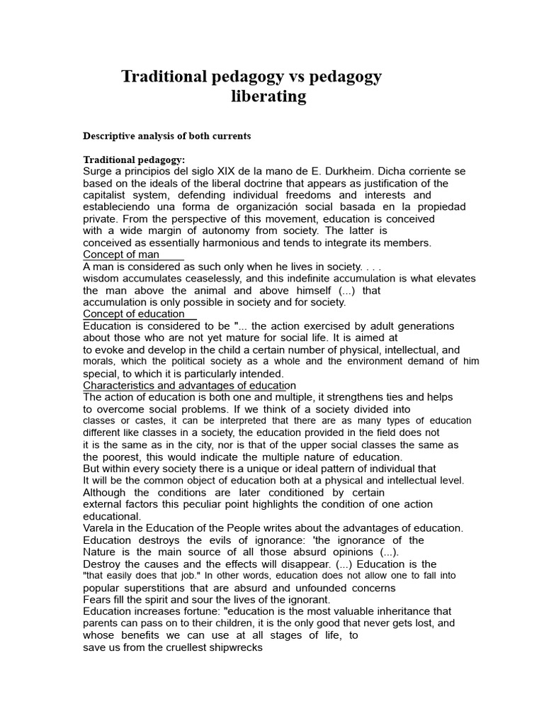 Traditional vs Liberating Pedagogy Analysis | PDF | Pedagogy | Knowledge
