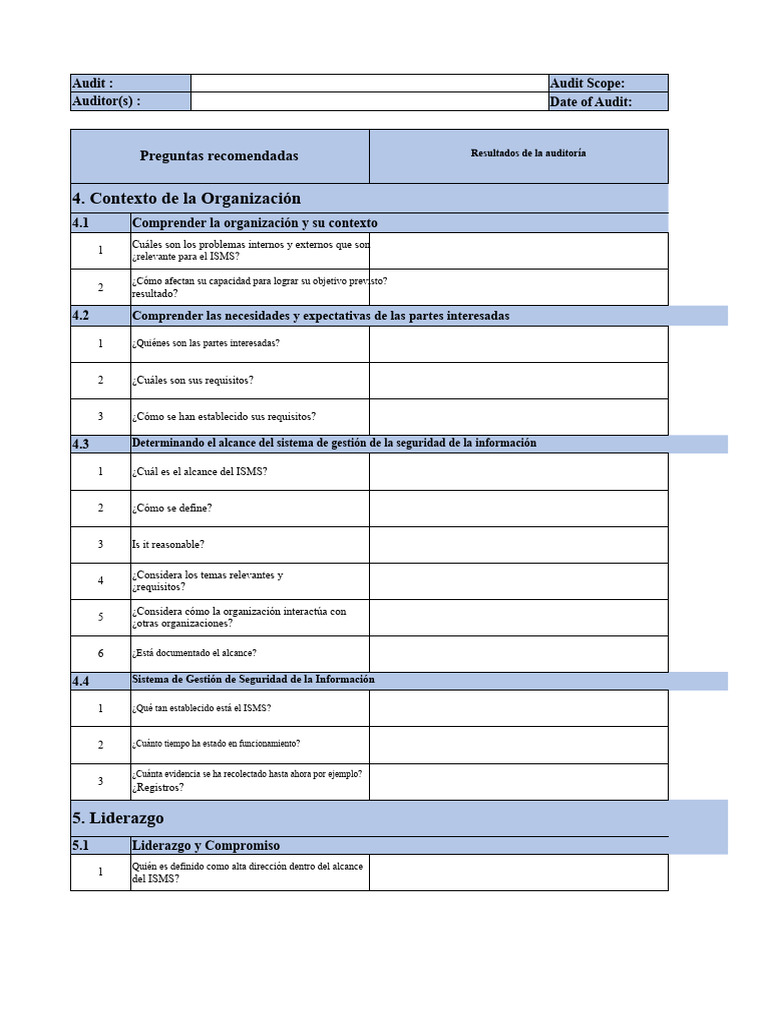 Lista de Verificación de Auditoría Interna ISO 27001 | PDF | Seguridad ...