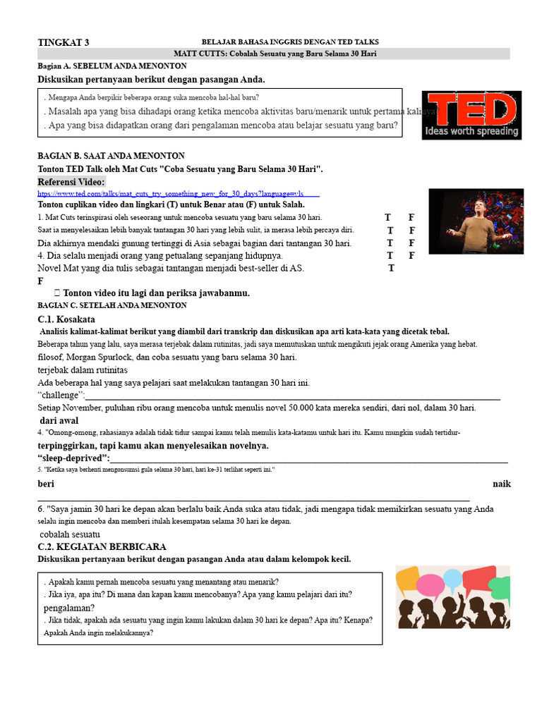 Belajar Bahasa Inggris dengan TED Talks | PDF