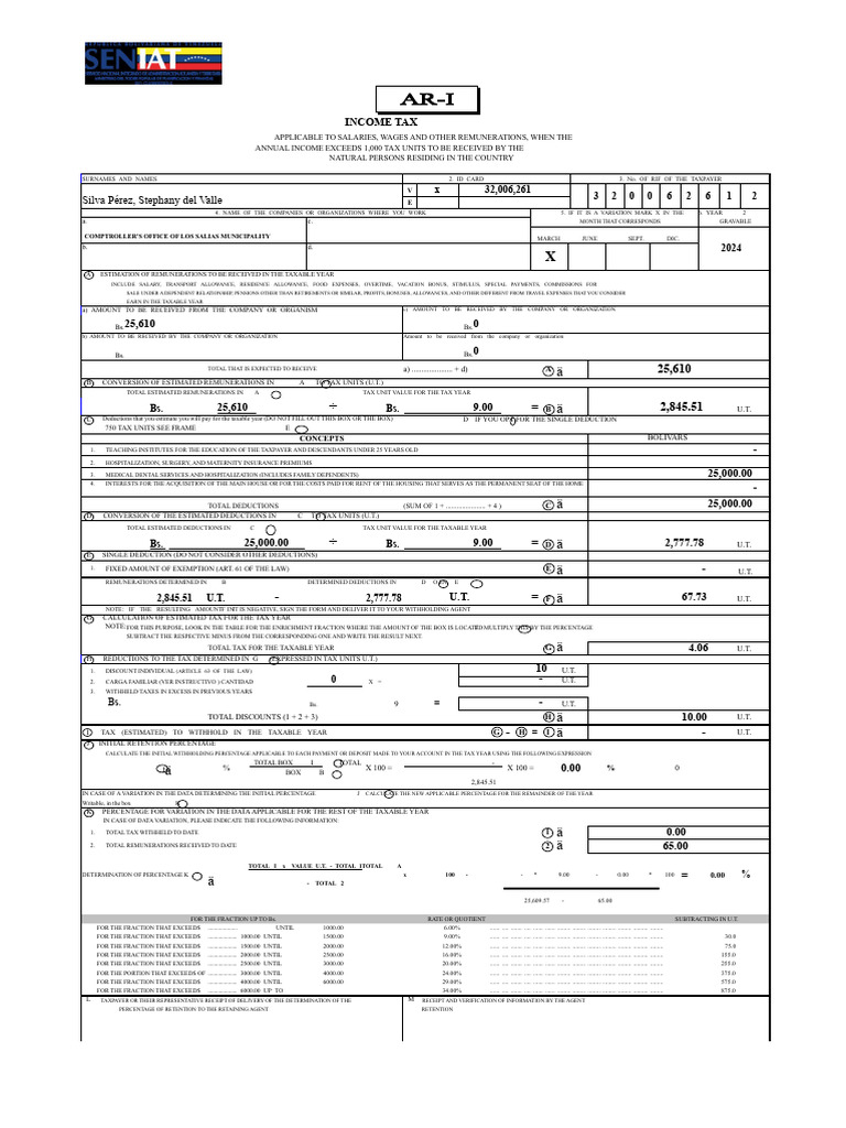 ARI FORM 2024 - Stephany | PDF | Tax Deduction | Taxes