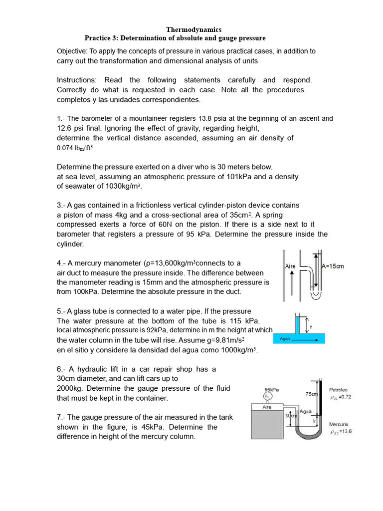 Pressure Measurement Techniques in Thermodynamics | PDF | Pressure ...