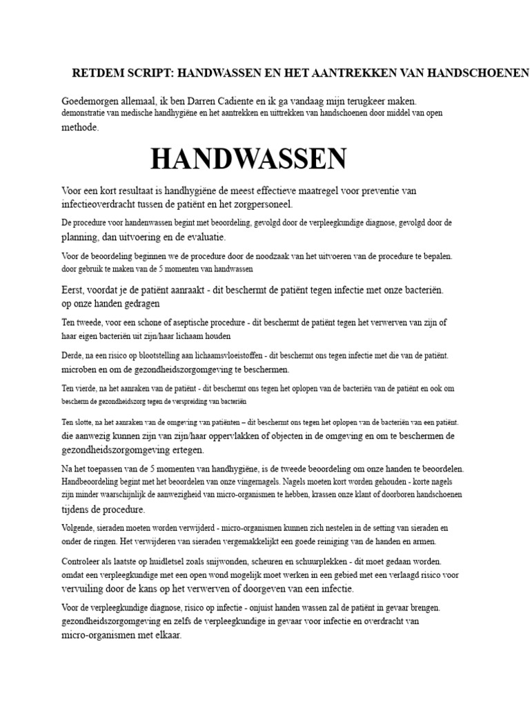 Handwassen en Handschoen RetDem Script | PDF