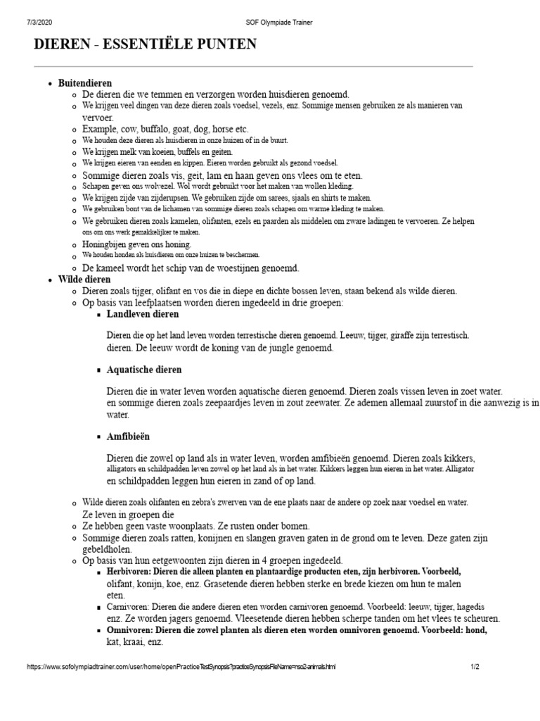 SOF Olympiade Dieren Klasse 2 | PDF