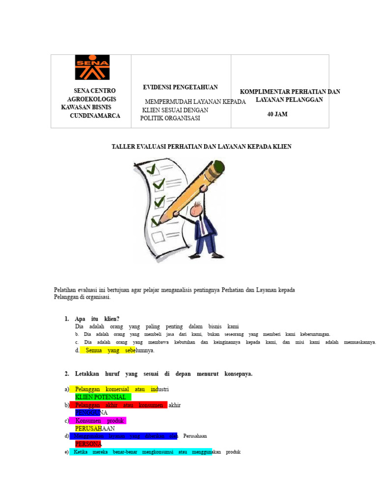 Workshop Evaluasi Perhatian Dan Layanan Klien | PDF