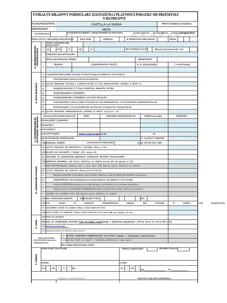 National Unique Form Declaration of Industry and Trade and ...