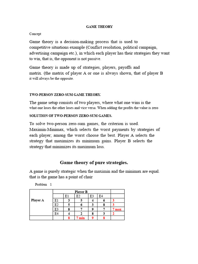 Exercises On Game Theory of Pure and Mixed Strategies | PDF | Game ...