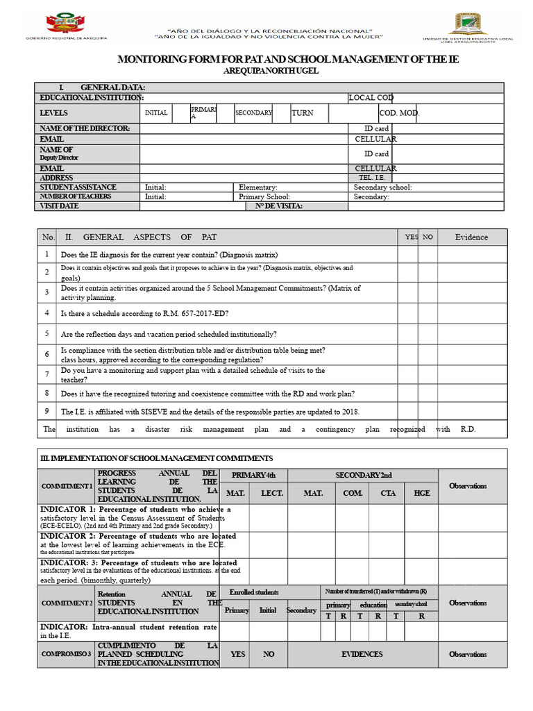 School Management Monitoring Form | PDF | Curriculum | Schools