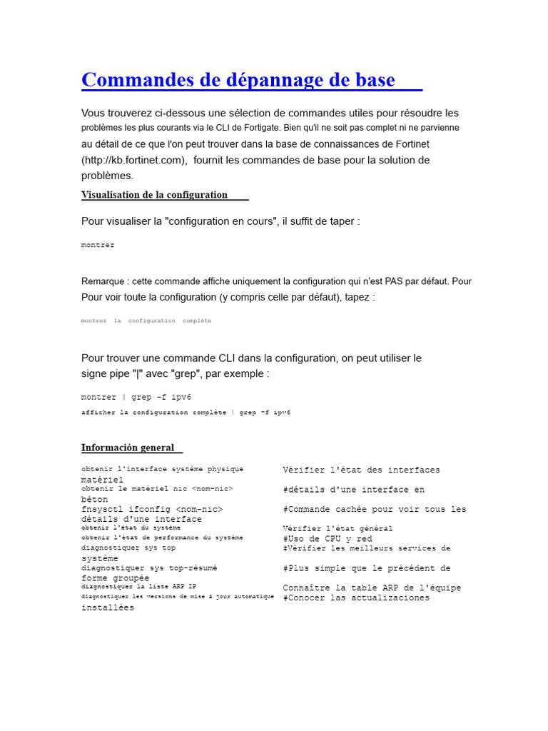 Commandes CLI Fortigate pour dépannage | PDF | Routage | Réseau privé ...