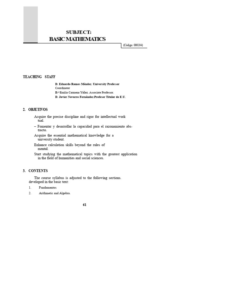 Basic Mathematics Course Overview 2005 | PDF | Mathematics