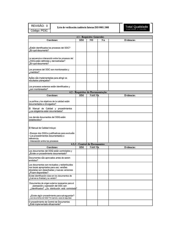 Lista de Verificación ISO 9001 - ISO 14001 - OHSAS 18001 | PDF ...