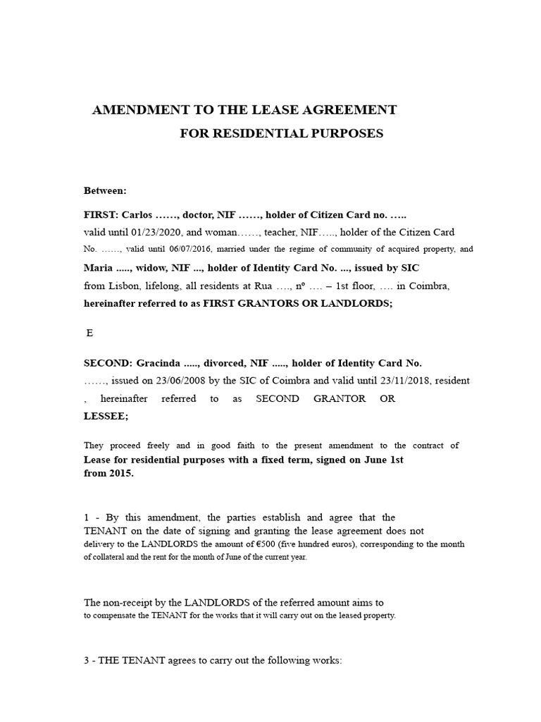 Amendment To The Residential Lease Agreement | PDF