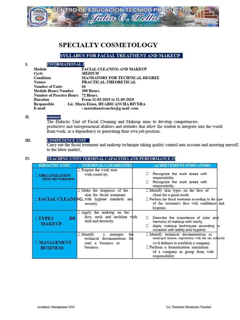 Facial Treatment & Makeup Syllabus | PDF | Medical Specialties