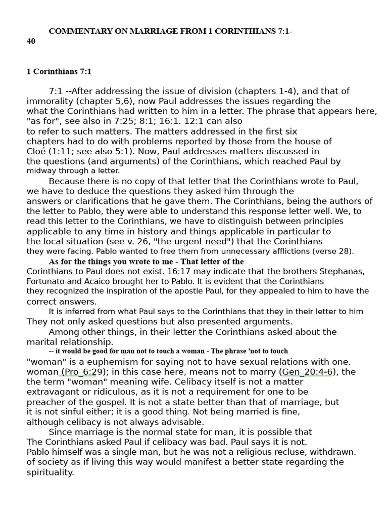 Marriage Insights from 1 Corinthians 7 | PDF | First Epistle To The ...