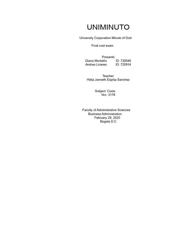 Final Costs Exam 2020 | PDF | Cost Of Goods Sold | Cost