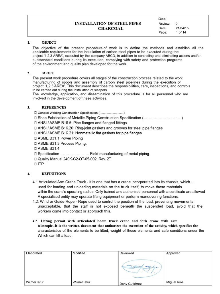 3.7 Procedure Format For Assembly and Carbon Steel Pipes | PDF ...