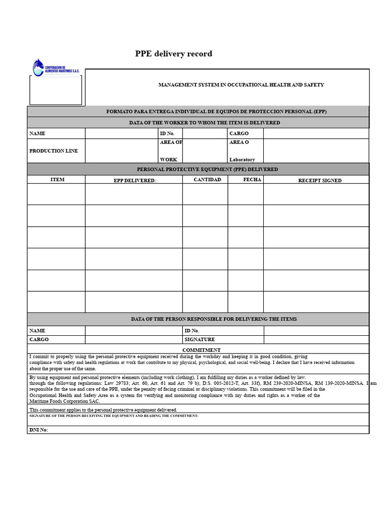Personal Protective Equipment Delivery Record | PDF