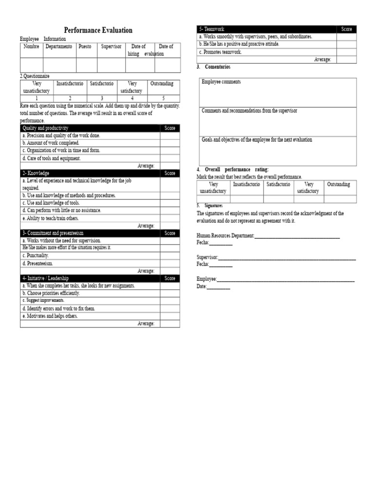 Employee Performance Evaluation Template | PDF | Performance Appraisal ...
