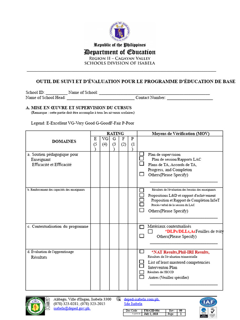 Outil d'évaluation pour l'éducation de base | PDF | Pédagogie ...