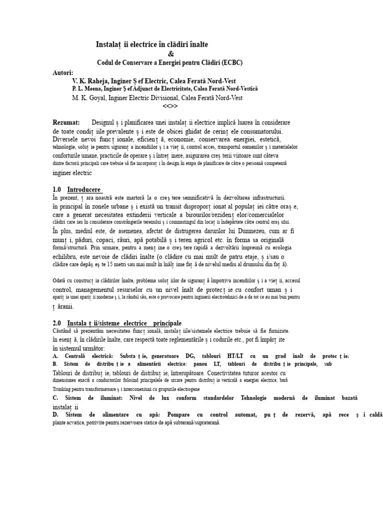 Instalații Electrice În Clădiri Înalte | PDF
