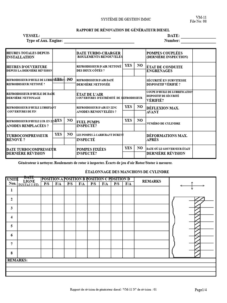 Rapport de révision générateur diesel VM-11 | PDF | Piston | Moteur diesel