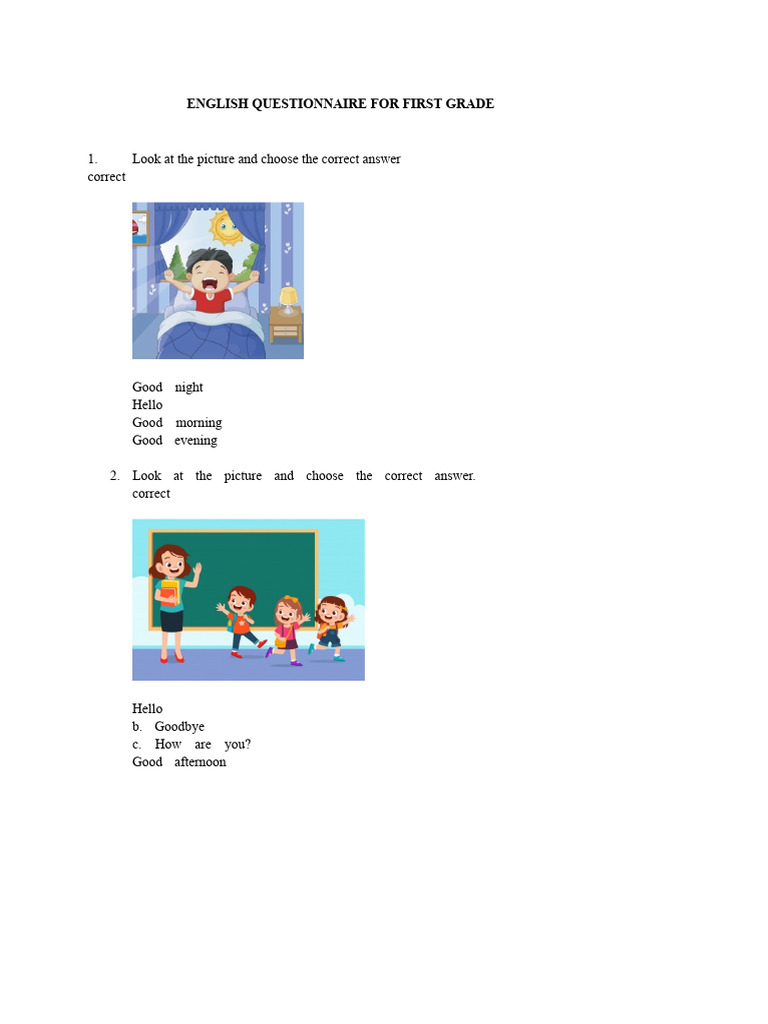 English Questionnaire For First Grade | PDF | English Language | Chess