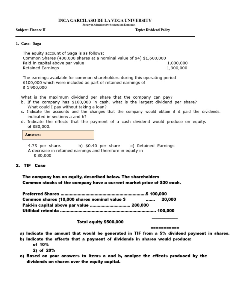 1 Exercises, Dividend Policy Uigv | PDF | Share Repurchase | Dividend