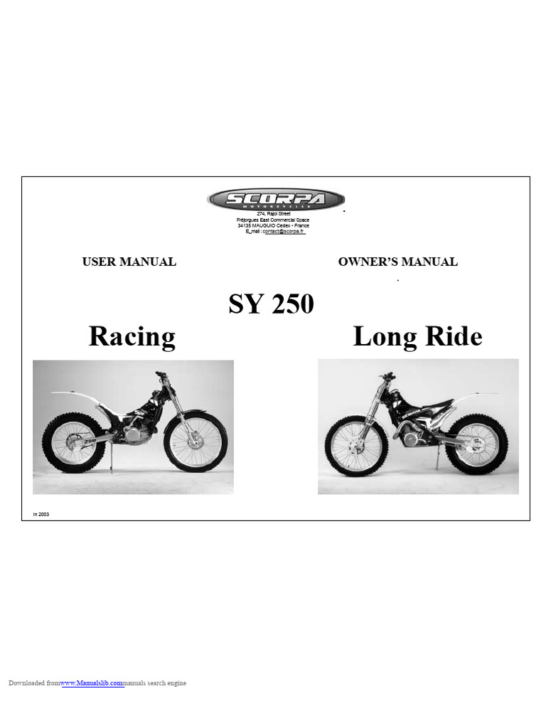 SCORPA SY 250 Owner's Manual Guide | PDF | Radiator | Axle