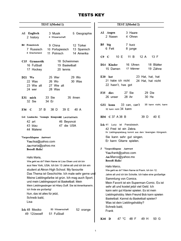 Spark GR 6 Tests SCHLÜSSEL | PDF