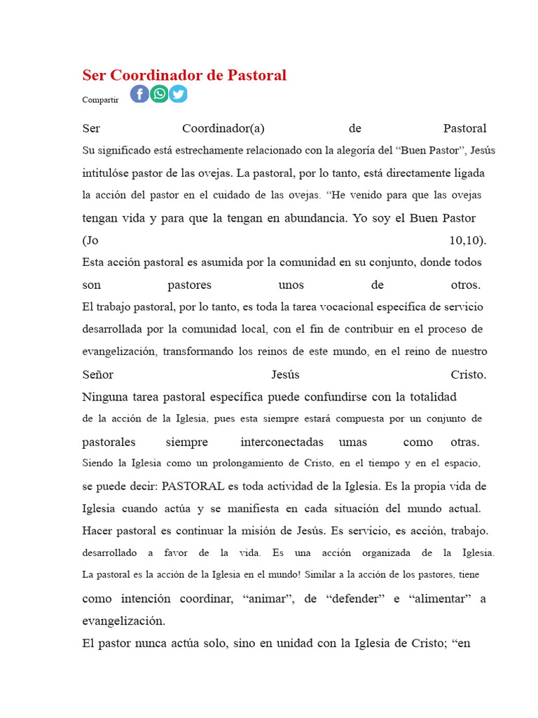 Ser Coordinador de Pastoral | PDF | eucaristía | Cristo (título)