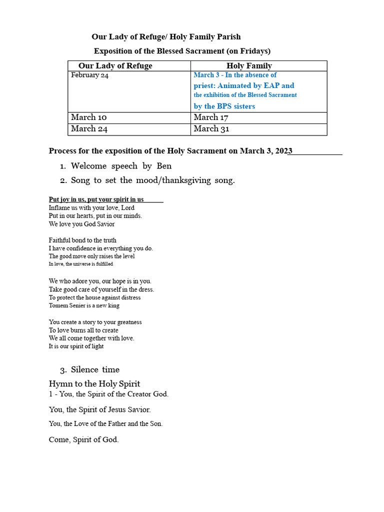 Exposition of The Blessed Sacrament March 3, 2023 | PDF | Eucharist | Jesus