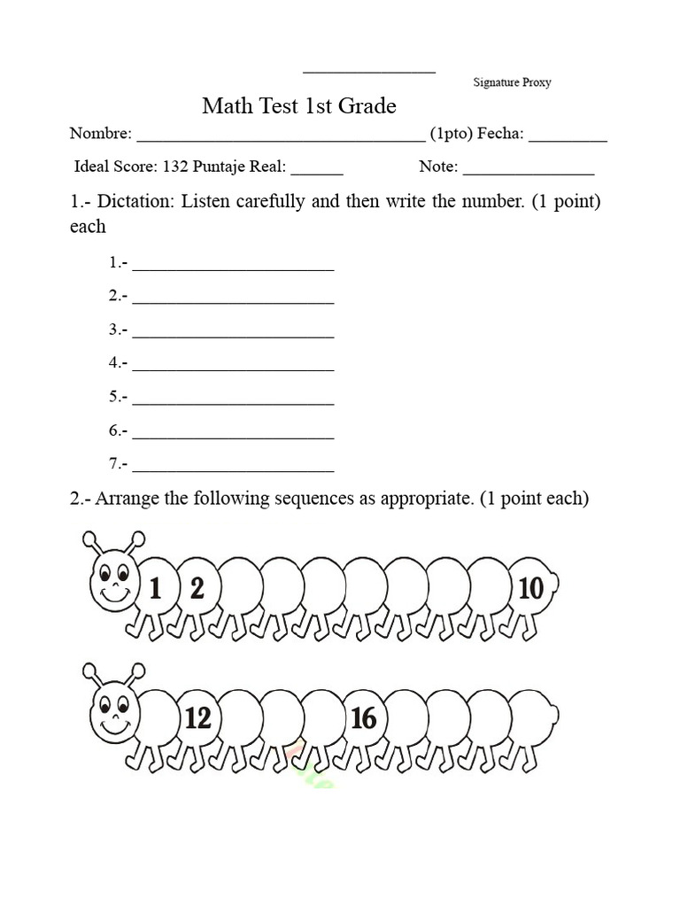 1st Grade Math Test Proxy Form | PDF