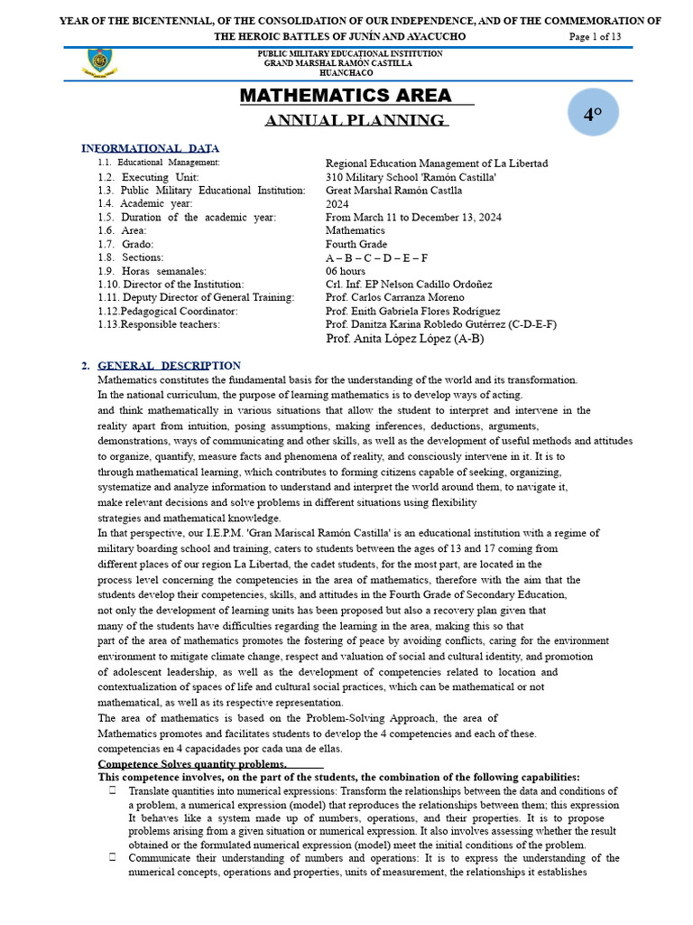 Annual Mathematics Programming 4th Ok Ok (2024) | PDF | Equations ...