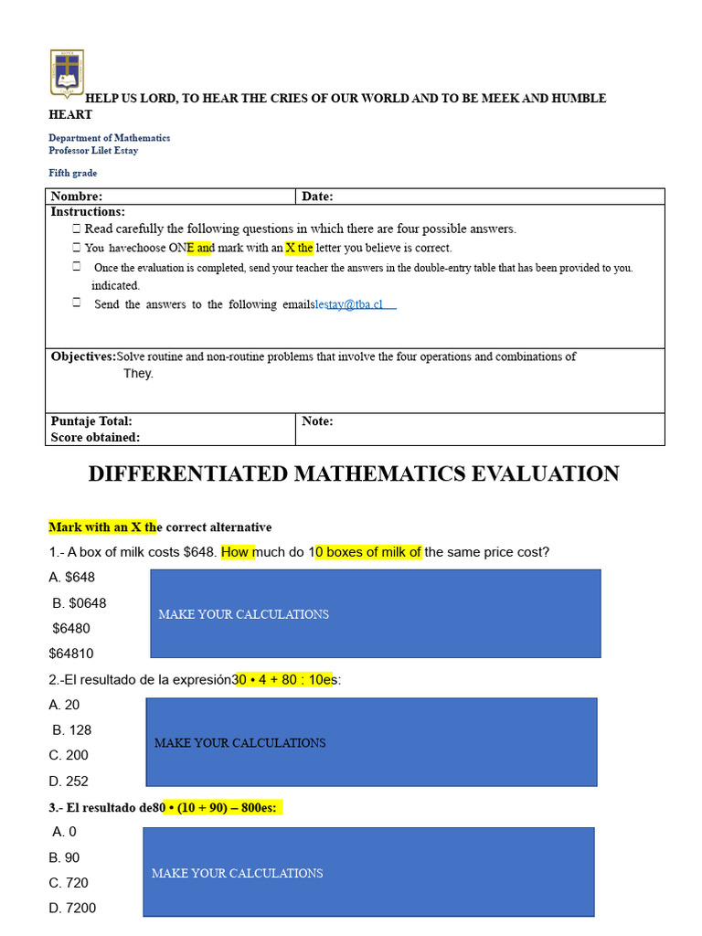 Evaluation 5 Basic Combined Exercises Differentiated | PDF