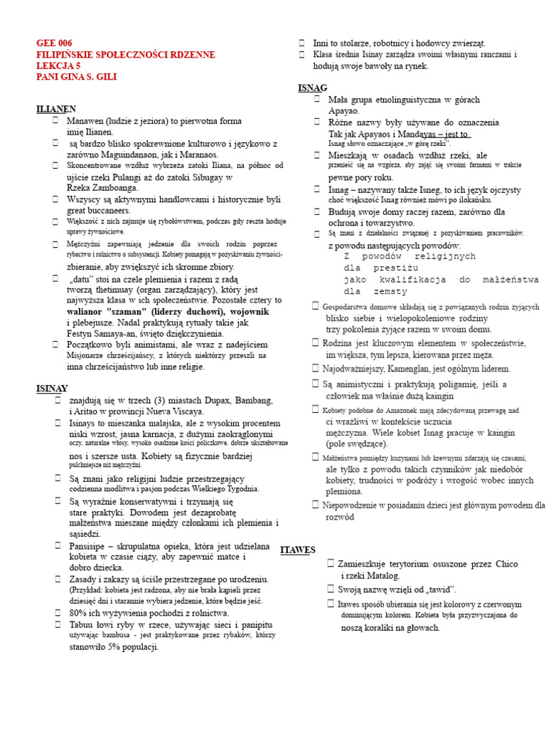 Lekcja 5 (Isinay, Ilianen, Isnag, Itawes) | PDF