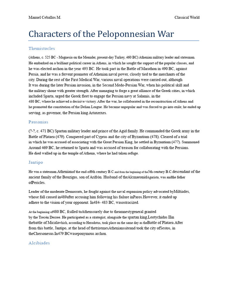Characters of The Peloponnesian War | PDF | Peloponnesian War | Ancient ...