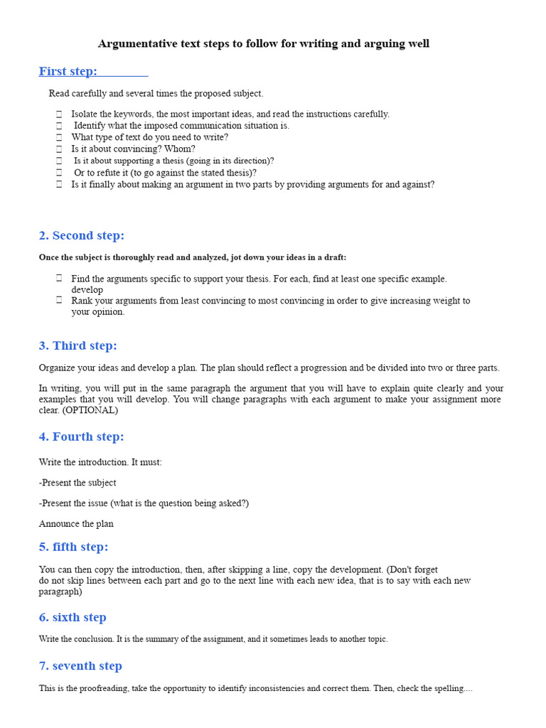 Steps for Writing an Argumentative Text | PDF