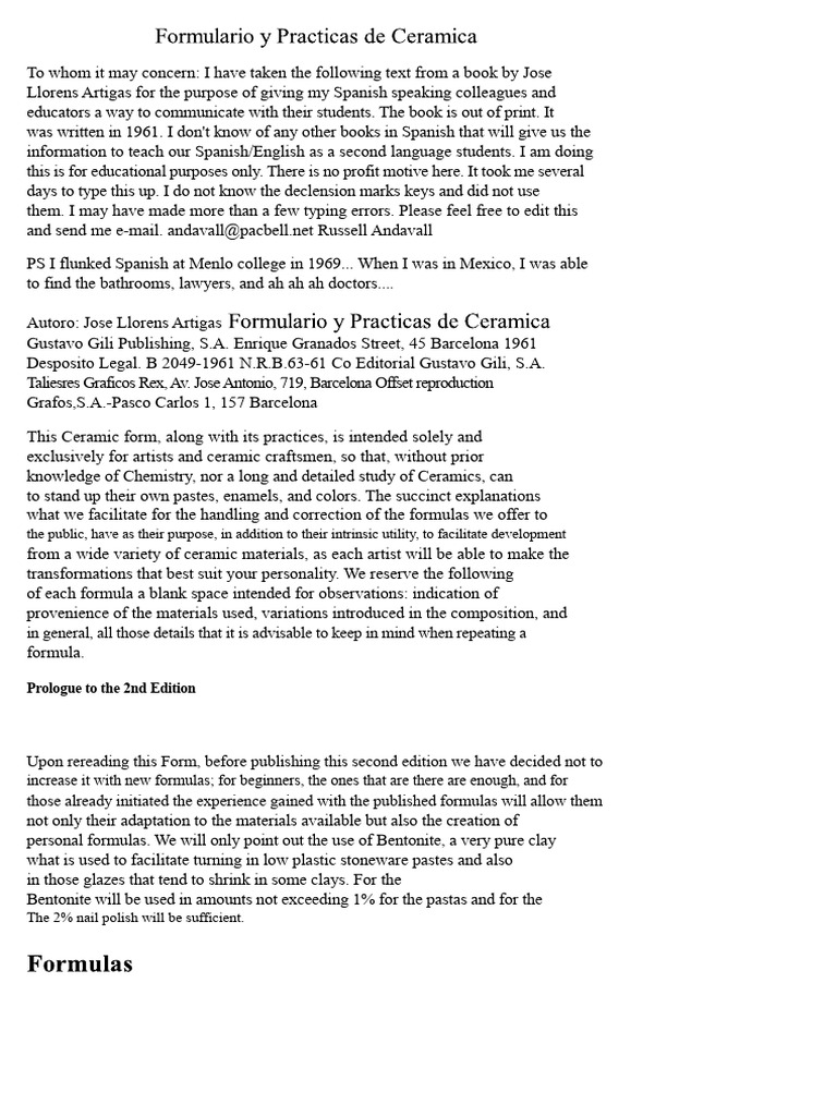 Ceramic Formulas for Artists and Craftsmen | PDF | Lead | Cobalt